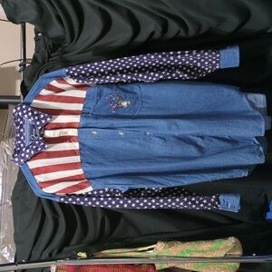 Let's Quizz again Red White and Blue denim shirt sz L (InvW045)